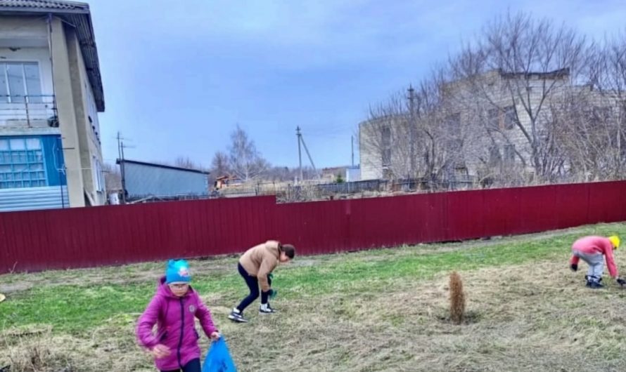 В селе Нижнечеремошное ученики и педагоги Нижнечеремошинской СОШ, специалисты администрации сельсовета, не дожидаясь официальных субботников, прошли и собрали мусор по улицам села